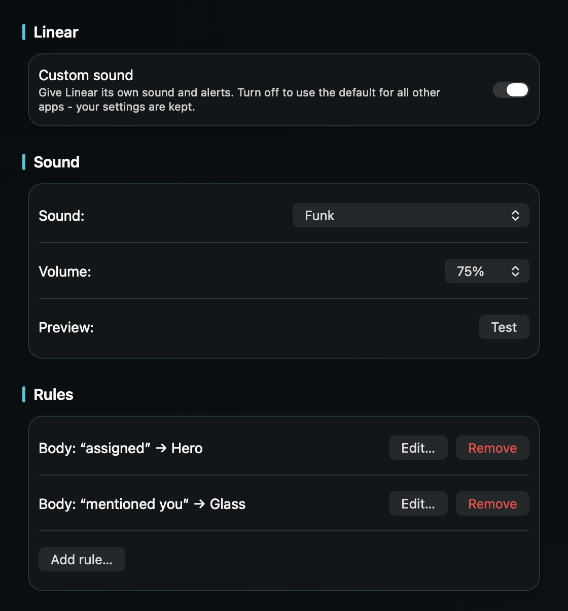 In TrillMark you add a rule that fires only for the Linear notifications that need you - an issue assigned to you, an @mention, a triage item.