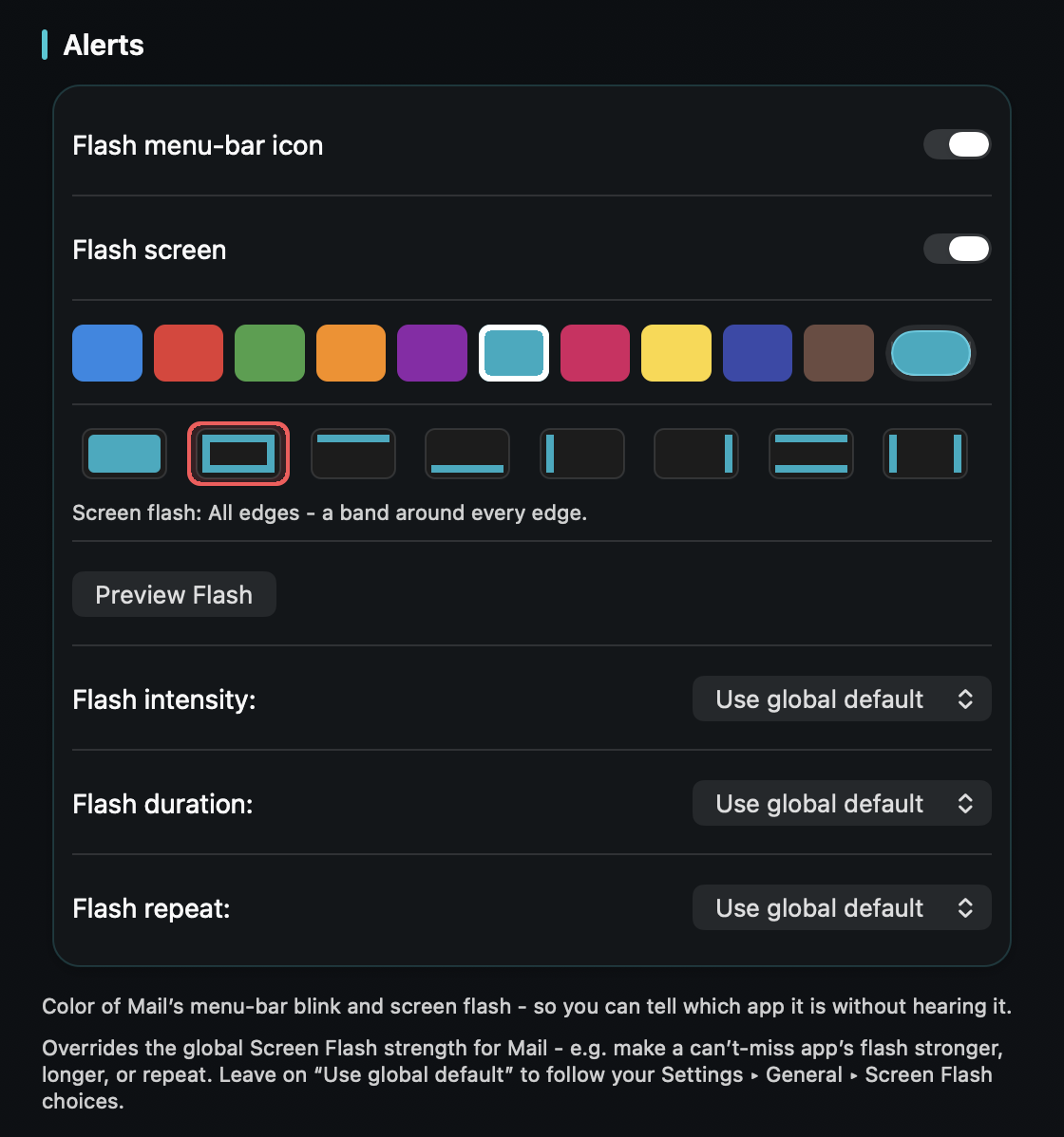 In TrillMark you pick Mail’s color and how it flashes, then add rules that match a sender or subject line.