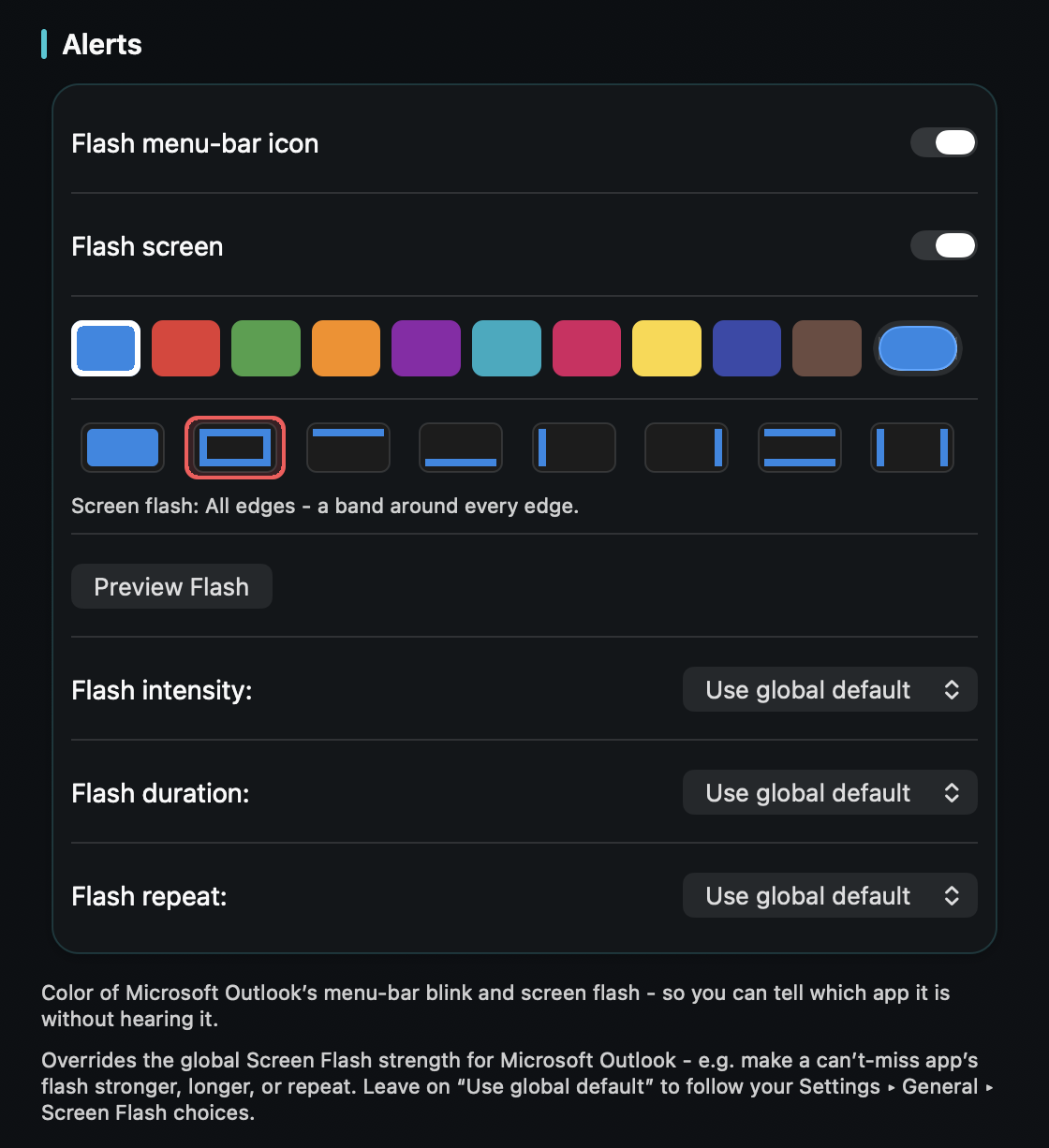 Pick Outlook's color and how it flashes in TrillMark, then add rules that match a sender or subject.